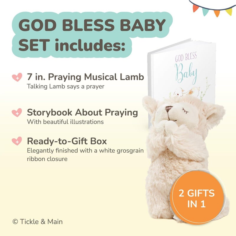 Tickle & Main Catholic Baptism Gift Set - 2-Pc White Presentation Box - Interactive Prayer Lamb & Baby’s First Prayer Book - Christening Gifts for Boys & Baby Girls Ages 2+ - Image 2